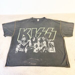 Vintage KISS Band T-Shirt Distressed Faded Rock Tee Reworked Fit Size XL